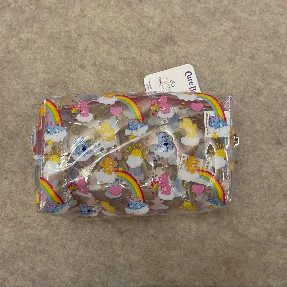 Care Bears Pink Plush And Clear Travel Makeup Cosmetic Zip Pouches New